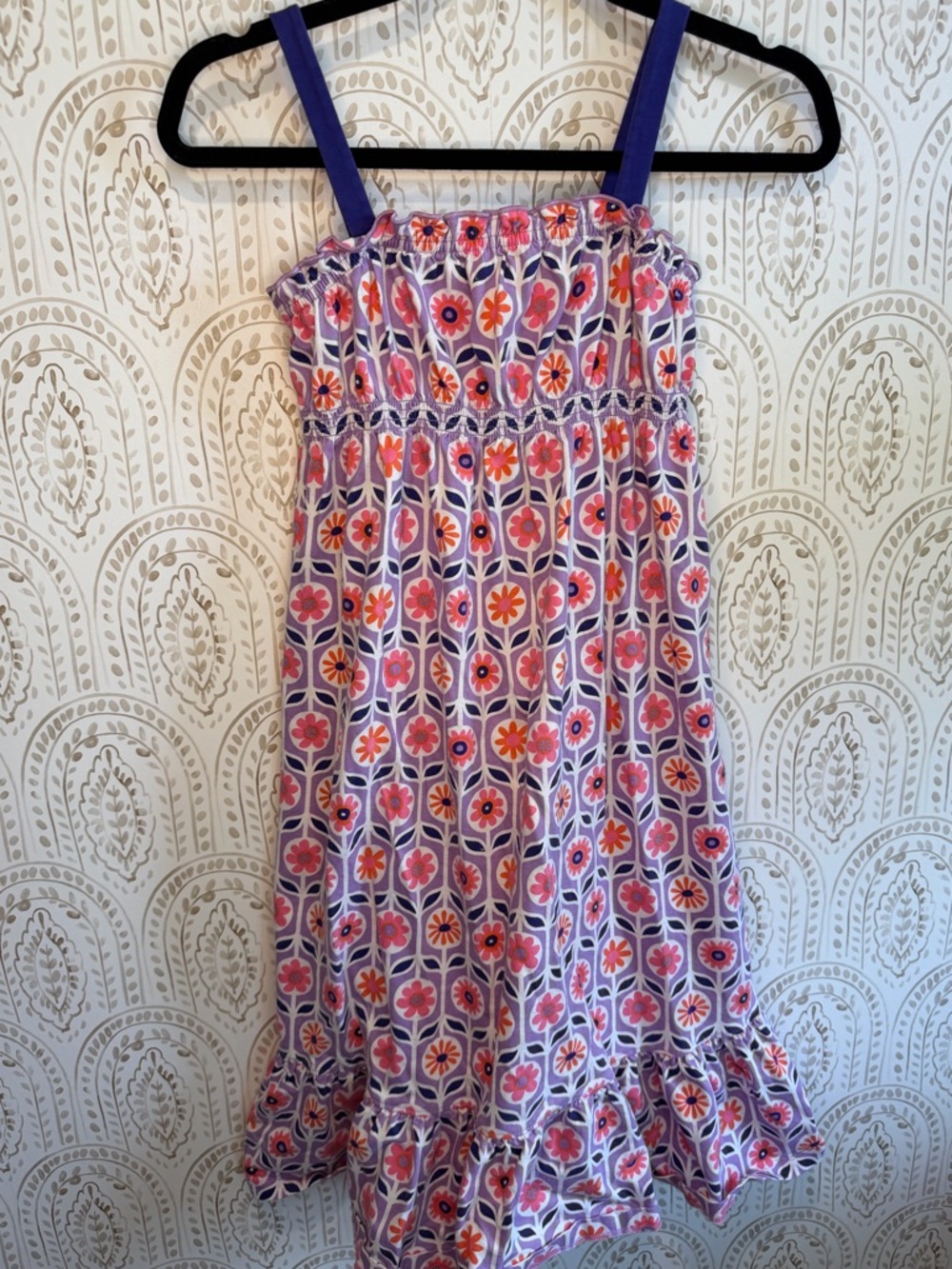 Hanna Andersson Girls Floral Dress Purple Pink Cotton Ruffle Hem Size 140 (10) - Picture 2 of 8